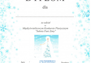 dyplom w konkursie Suknia Pani Zimy
