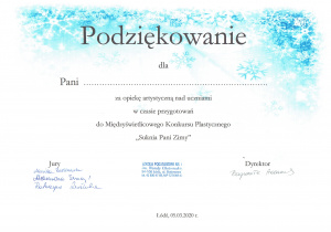 podziękowania konkurs Suknia Pani Zimy