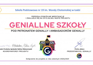 certyfikat Geniallnej Szkoły