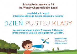 Certyfikat za udział w akcji "Dzień pustej klasy"